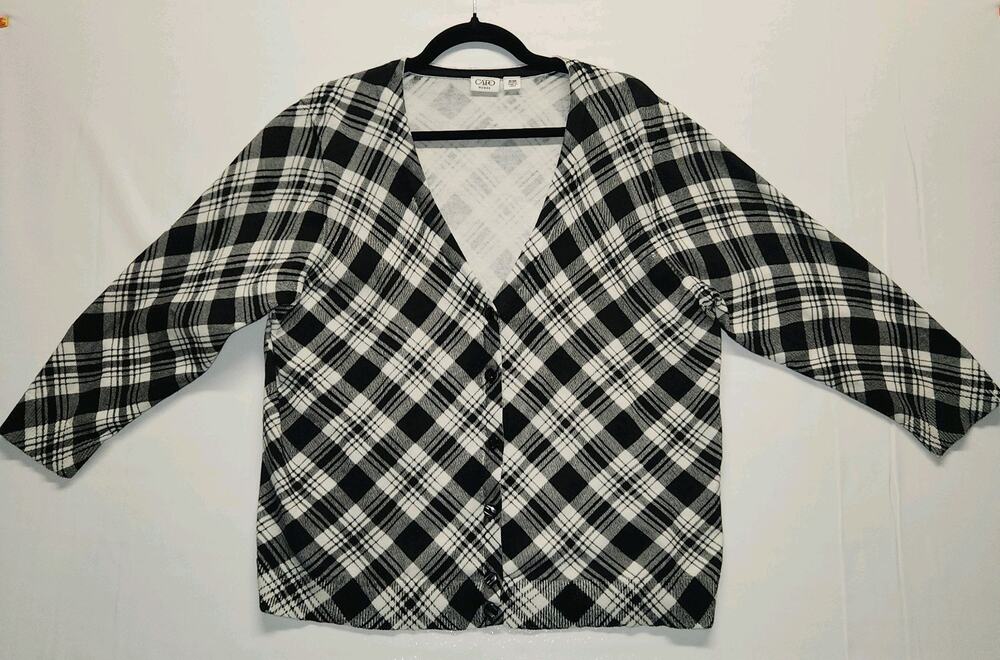 Cato Plus Size 18/20w Cardigan 3/4 Sleeve V Neck Button Up Black White